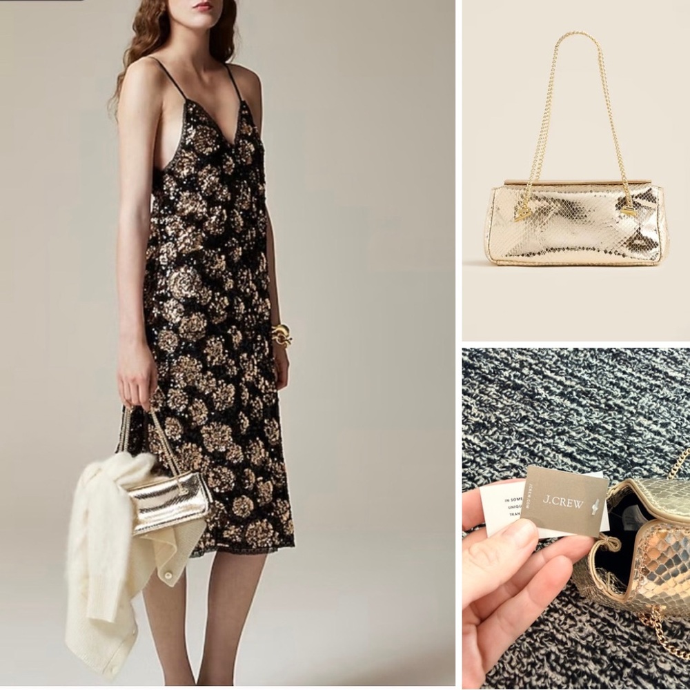J. Crew gold chain-strap bag in snake-embossed leather